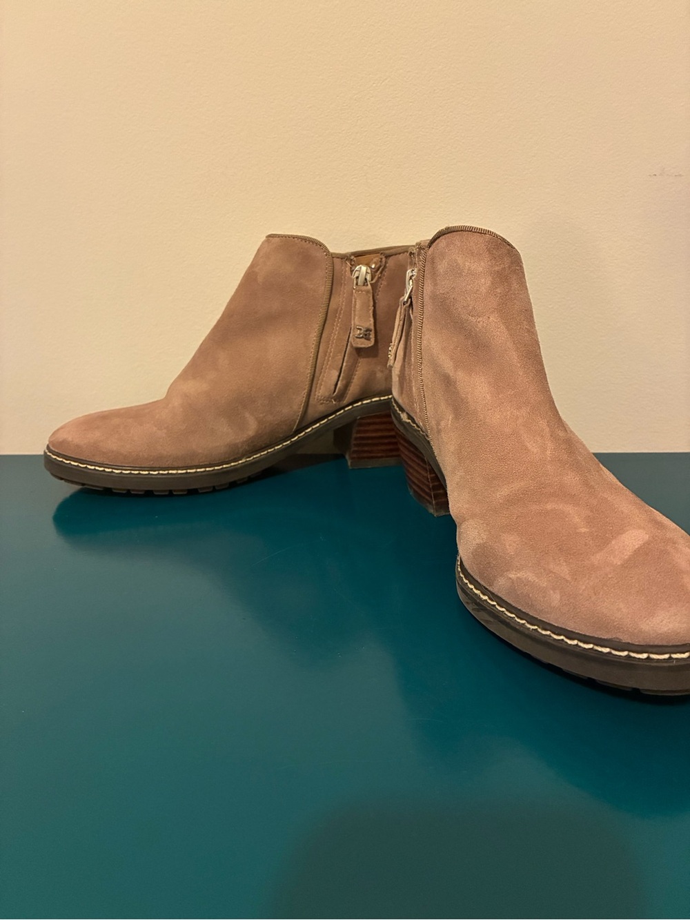 Sam Edelman Suede Side-Zip Ankle Booties in Taupe